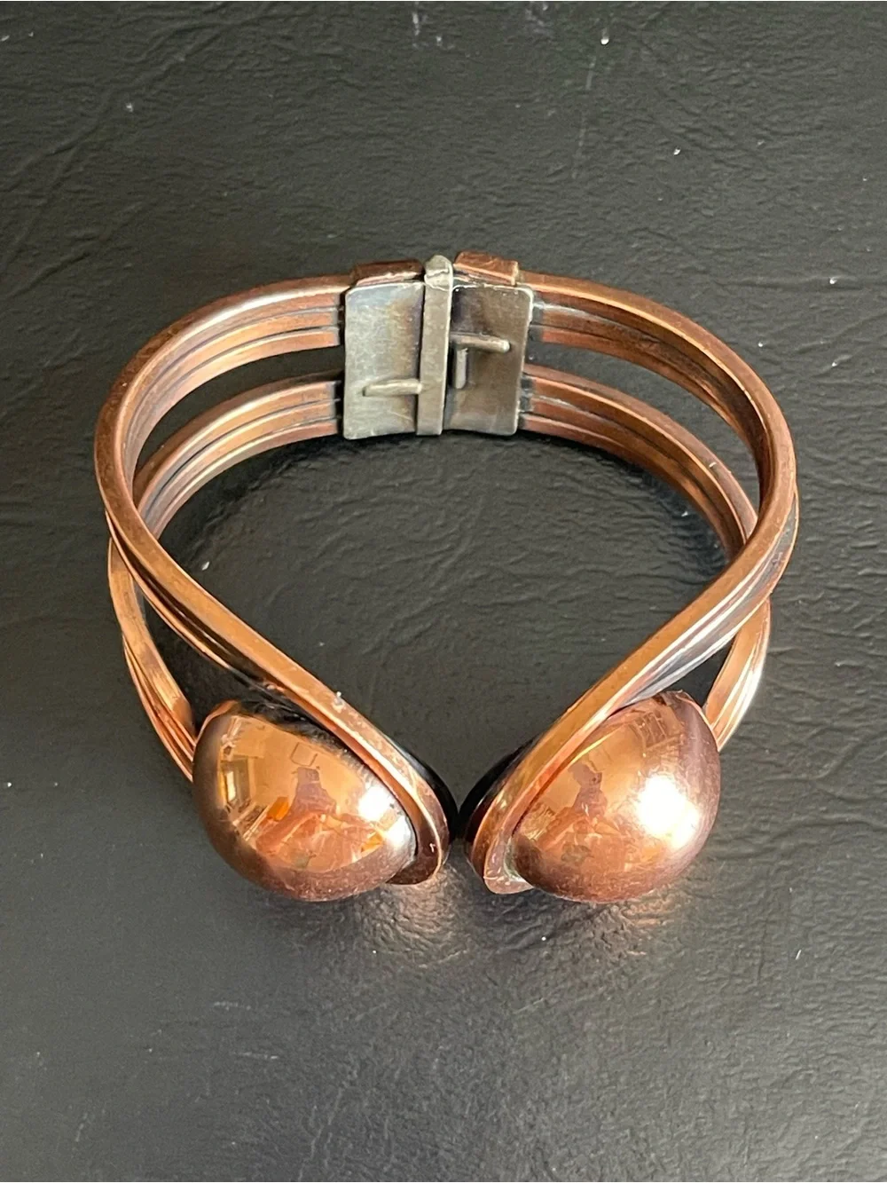 Vintage unsigned RAME Modernist copper clamper cuff bracelet.